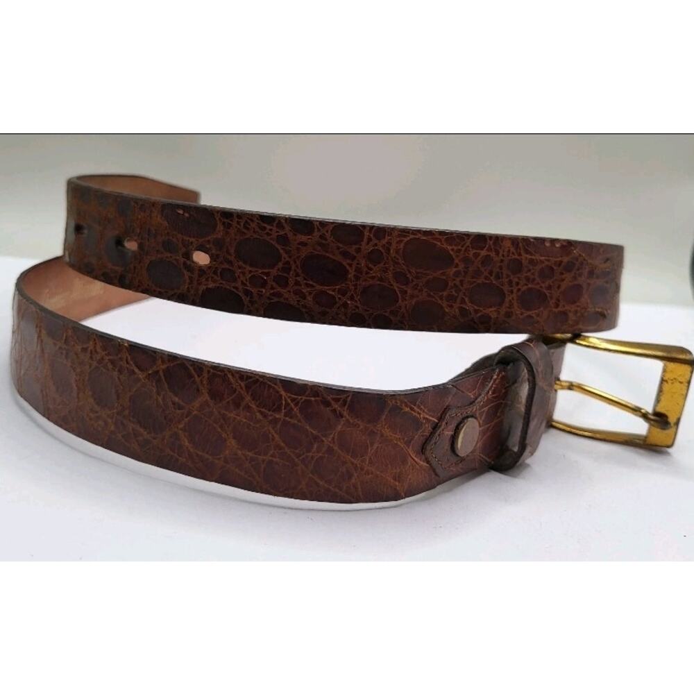 Vintage 1950s Genuine Alligator Belt Size 30 Brown Exotic Leather Mid Century
